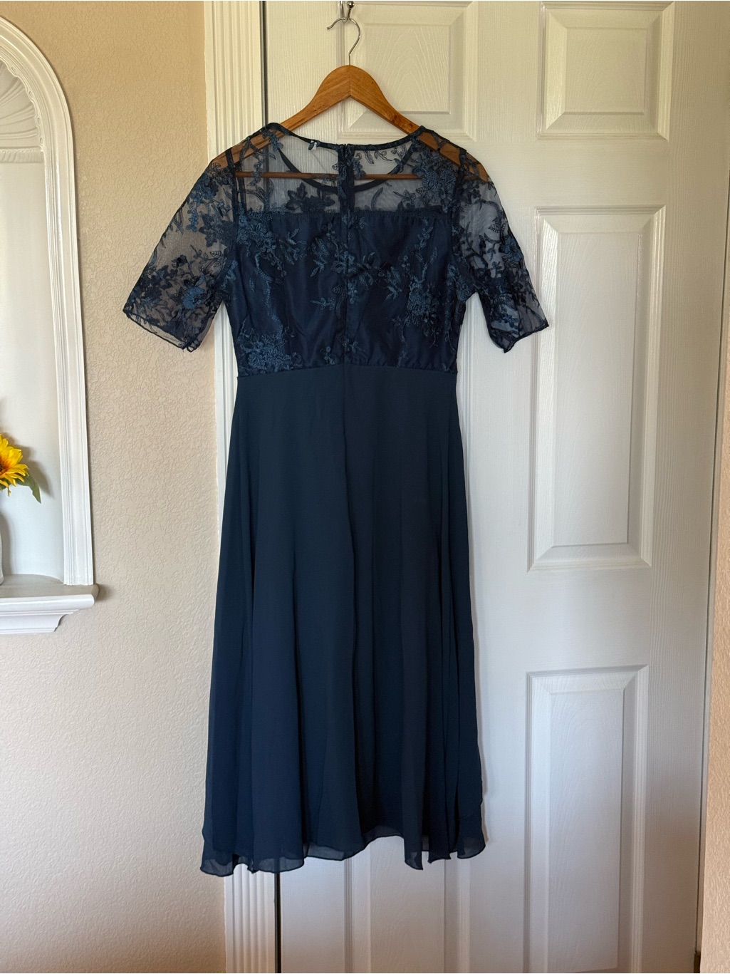 Navy Lace Bodice Midi Dress